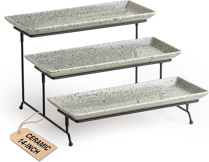 LAUCHUH 3 Tier Serving Trays for Party, Porcelain Dessert Party Display Set | by LAUCHUH