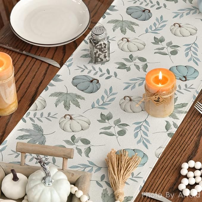 Artoid Mode 210 GSM Fall Table Runner 13x108 Inch Home Party Decor | Blue - Image 7