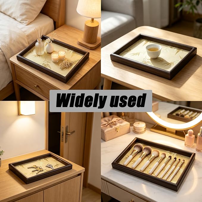 Bamboo Embroidered Decorative Tray 11.8 inch, Boho Catchall Tray, Nightstand - Image 5
