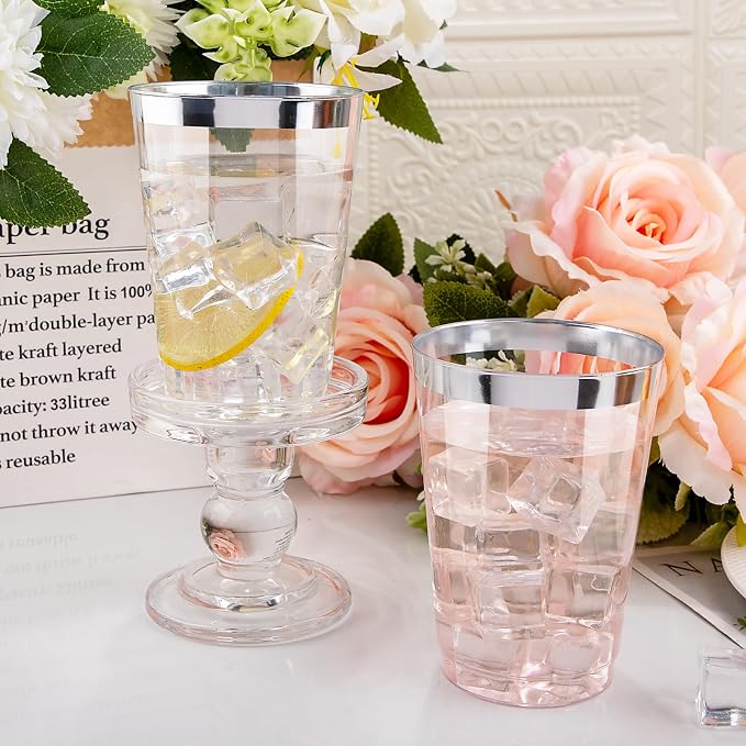 IOOOOO 50 Pack 12 oz Silver Plastic Cups, Party Wine Glasses Disposable - Image 6