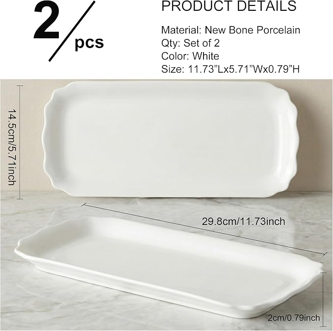 Rectangle White Serving Tray, Elegant Ceramic Tray - Image 2