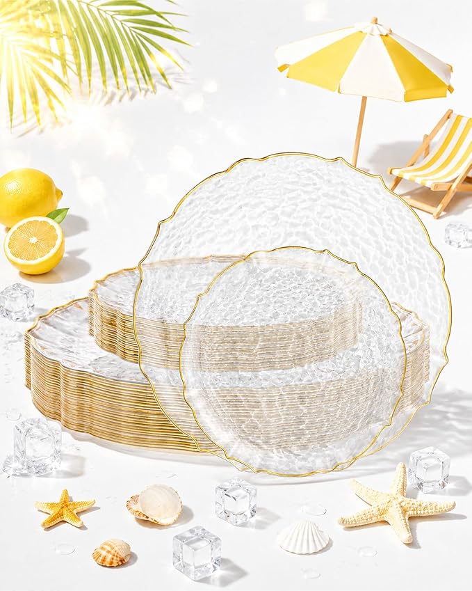 bUCLA 40PCS Clear and Gold Plastic Plates by BUCLA