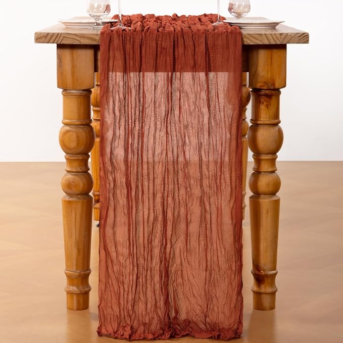 DeZerlor Terracotta Cheesecloth Table Runners 6 Pack Fall Runners | 120Inch - Image 3