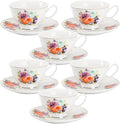 BTaT- Floral Tea Cups and Saucers, 8 oz, Fine Porcelain Teacup Set by BrewToATea