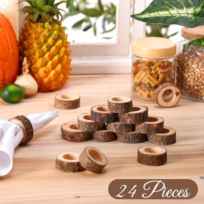 Set of 24 Wooden Bark Napkin Ring Handcrafted Wooden Napkin Holder Rustic - Image 3