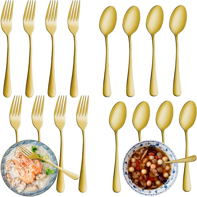 24 Pcs Gold Forks and Spoons Silverware Set, Food Grade Stainless Steel by WISKEMA