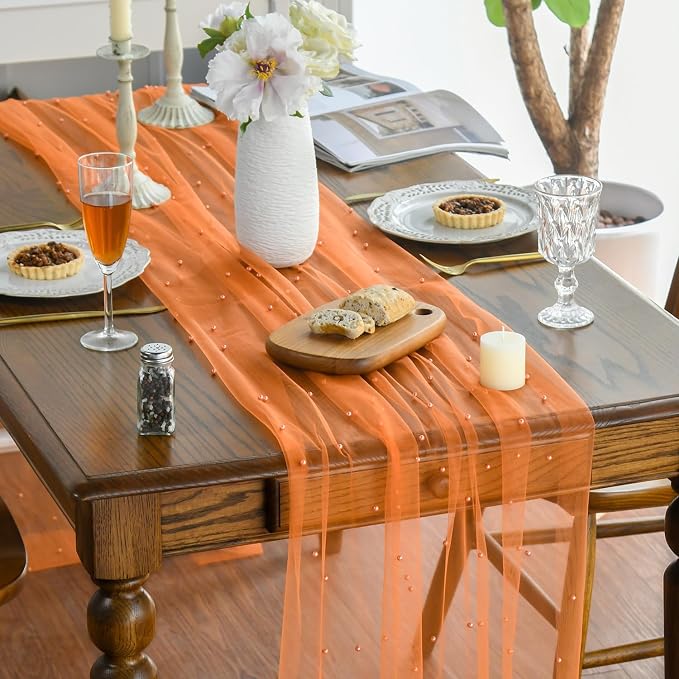Artoid Mode Pearl Orange Gauze Table Runner 120 Inch 10FT, Seasonal Sheer - Image 3