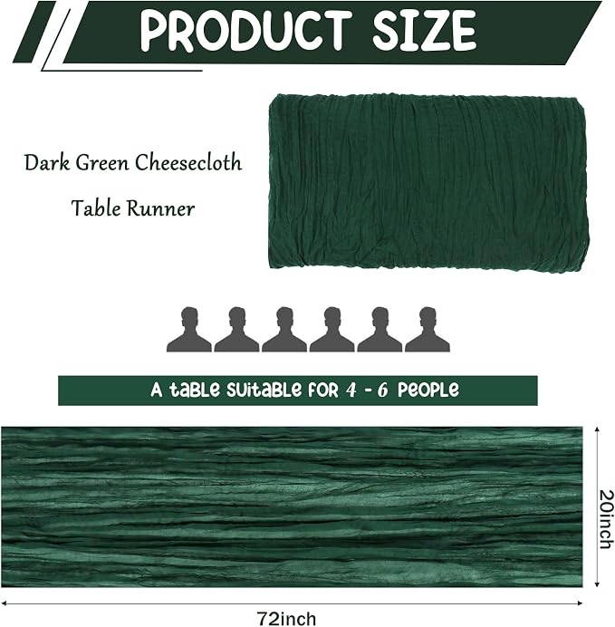 10 Pack Dark Green Cheesecloth Table Runner 6FT Boho Gauze Fabric Table Runner - Image 2