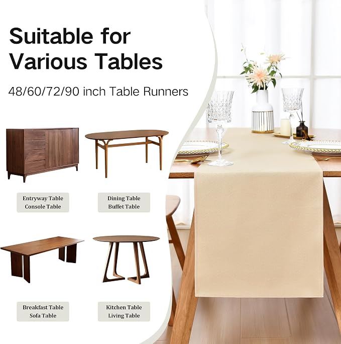 Farmhouse Beige Table Runner Dining Table Runners 48 Inches Long Coffee Table - Image 5