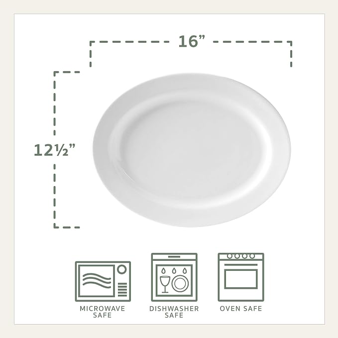 Everyday White Porcelain Oval Serving Platter, 16 Inch Large Turkey Platter - Image 4