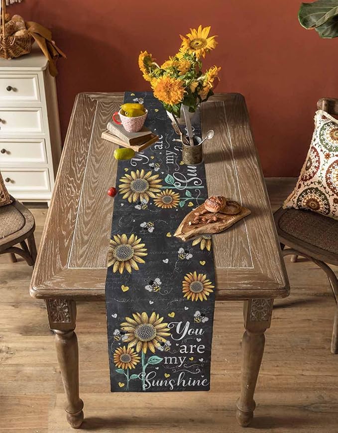 Farmhouse Sunflowers Table Runners 90 Inches Long, Cotton Linen Fabric Table - Image 4