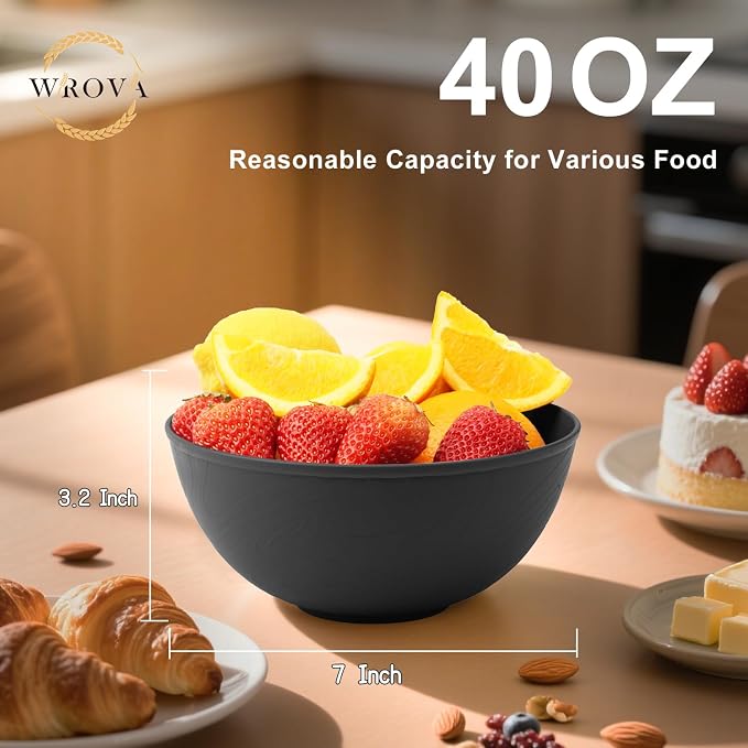 Black Cereal Bowls 40oz for Cereal Lover, Unbreakable Alternative Plastic Bowls - Image 2