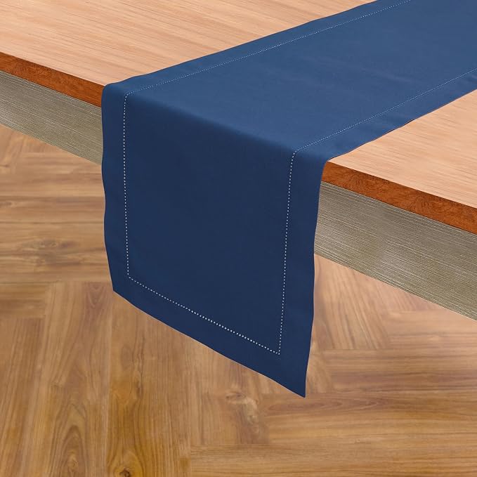 Solino Home Cotton Linen Table Runner Lapis Blue Hemstitch, 14 x 120 in | - Image 2