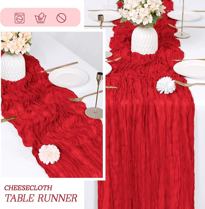 3 Pack Red Cheesecloth Table Runner 17x108 Inch Semi Sheer Boho Gauze Cheese - Image 6