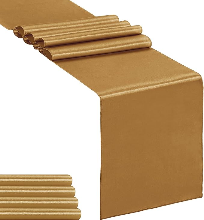5-Pack Satin Table Runner Old Gold 12 x 108 inches Long, Table Runners by Hahuho