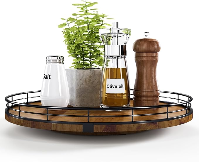 AMH 13-Inch Farmhouse Oak Lazy Susan Organizer, Walnut Finish | Smooth rotating by AMH