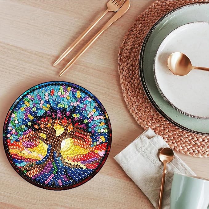 ijbnhd 8 PCS Tree of Life Diamond Art Coasters | Diamond Painting Coasters Kits - Image 6