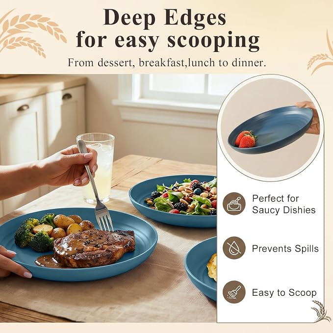 Dinner Plates 9 Inch, Plastic Plates Reusable, Unbreakable Wheat Straw Plates - Image 5
