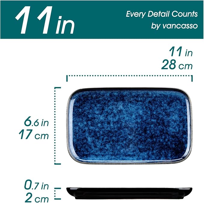 vancasso Stern Serving Platters Set of 4, 11 Inches Rectangular Ceramic Serving - Image 2