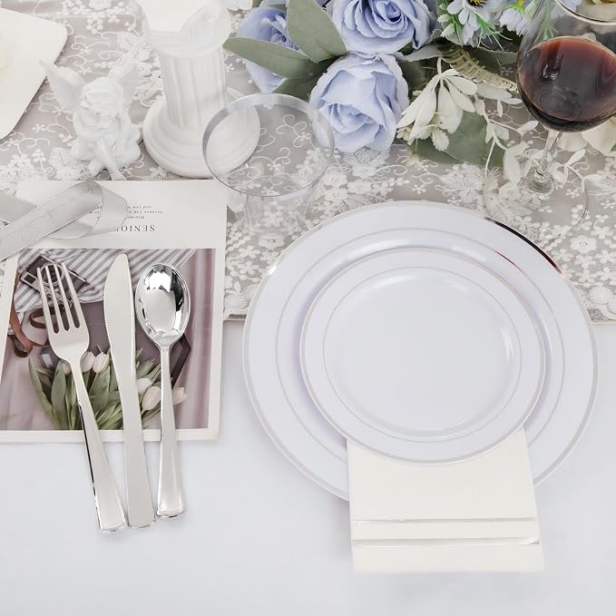 GATHER 700PCS Silver Plastic Plates 100 Guest - Image 8