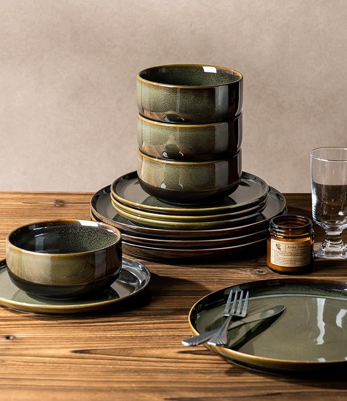 Ceramic Dinnerware Set for 6, 18-Piece Plates and Bowls Set | Handmade Reactive - Image 6