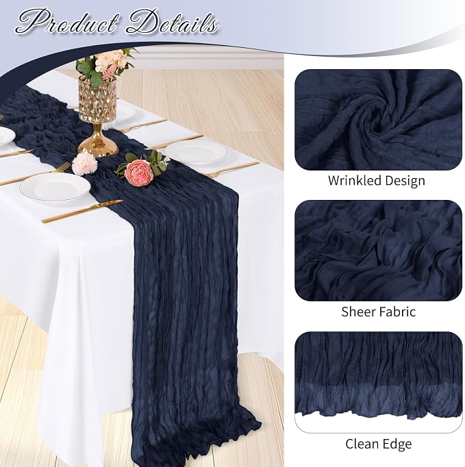 6 Pack Navy Blue Cheesecloth Table Runner, 17 x 108 inch, Semi Sheer Boho - Image 4