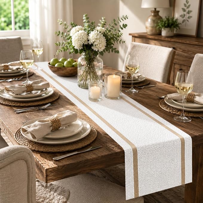FAVE Woven Vinyl Table Runner White Table Runner Woven - Image 7