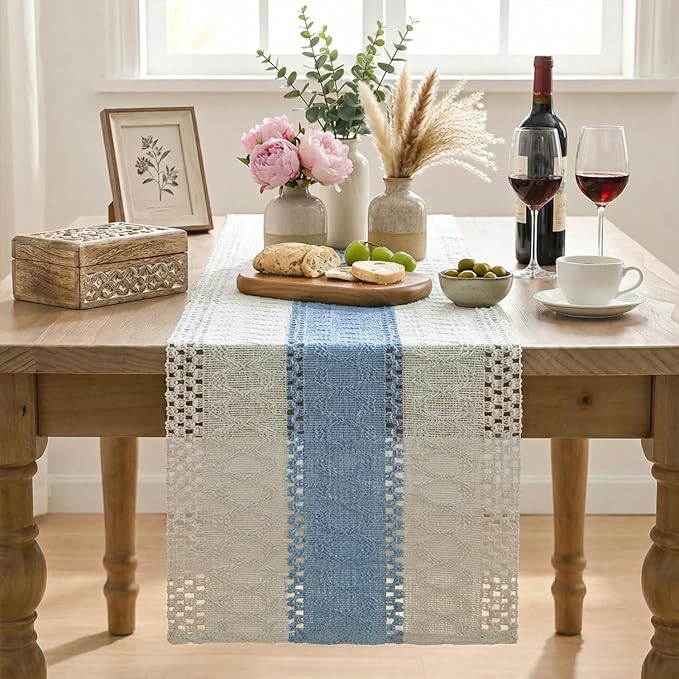 Artoid Mode Sky Blue Farmhouse Rustic Table Runner 12x60 Inch | Seasonal - Image 2