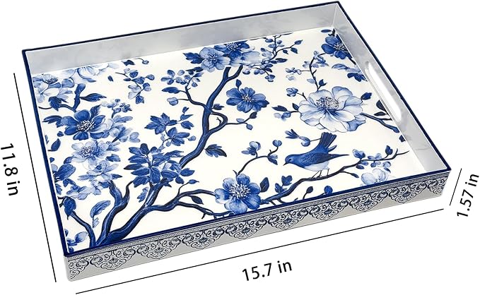 Serving Tray with Handles, 15.7 * 11.8 inches, Plastic Ottoman Tray with - Image 3