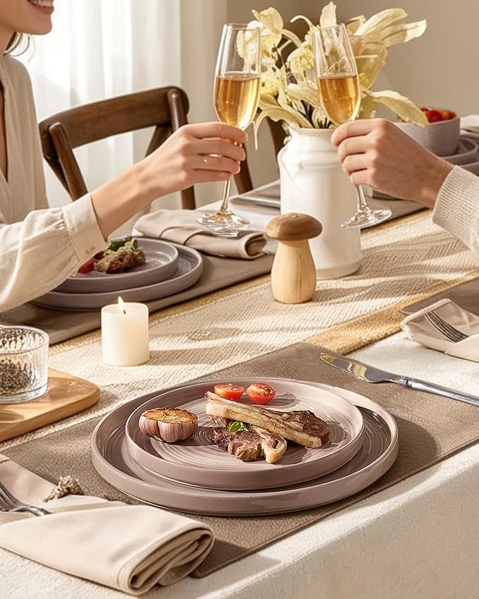 Stoneware Dinnerware Sets for 6, Plates and Bowls, Chip & Scratch Resistant - Image 2