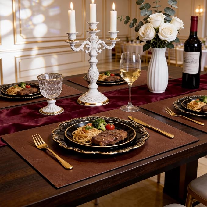 Faux Leather Placemats for Dining Table Set of 4, Edge-Sealed PU Leather Table - Image 2