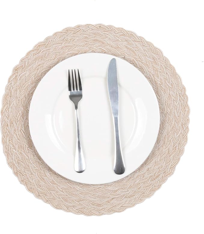 SHACOS Round Braided Placemats 15 inch Set of 4 Boho Woven Washable Kitchen - Image 9