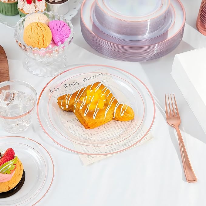 GATHER 350PCS Clear Rose Gold Plastic Plates - Image 4