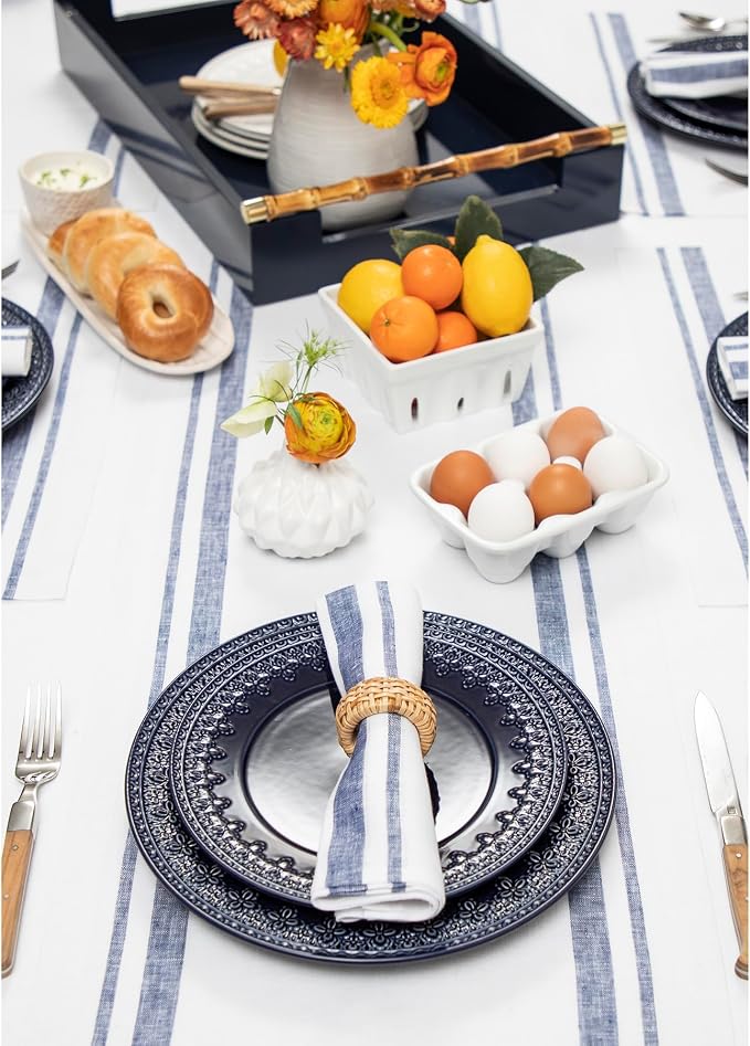 Solino Home 100% Pure Linen Table Runner, 14 x 144 in, French Stripe | Table - Image 2
