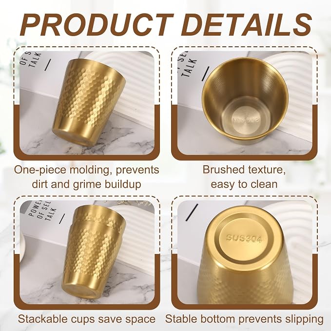 uxcell 2 Pcs Stainless Steel Cups, 6oz/175ml Metal Cups Diamond Textured - Image 5