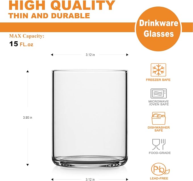 LUXU Drinking Glasses 15 oz, Water Glasses, Mojito Glass Cups, Bar Glassware - Image 9