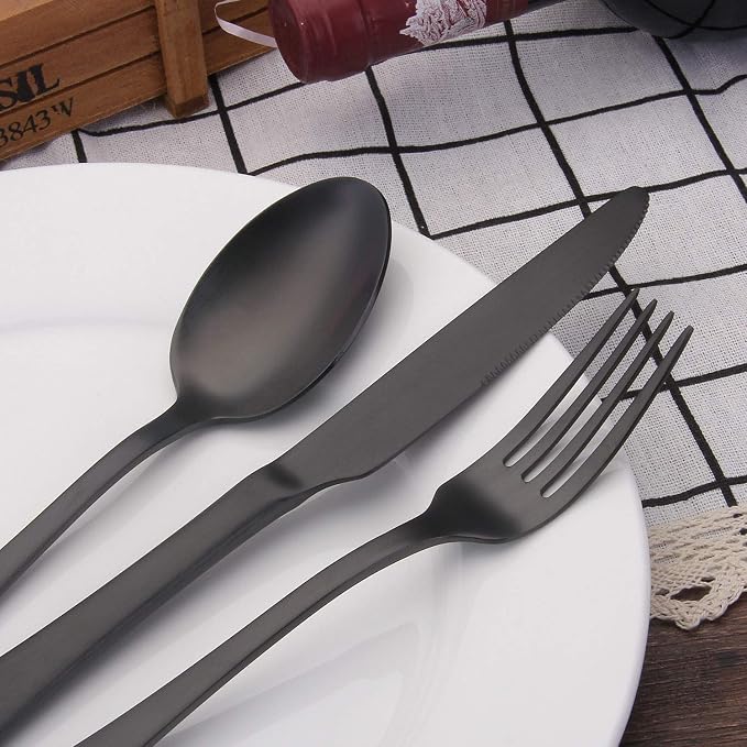 Matte Black Silverware Set, Satin Finish 20-Piece Stainless Steel Flatware Set - Image 5