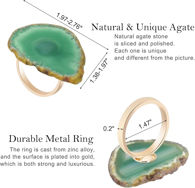 CozyTower Agate Napkin Rings Set of 4, Unique Geode Napkin Rings | Gold Napkin - Image 2