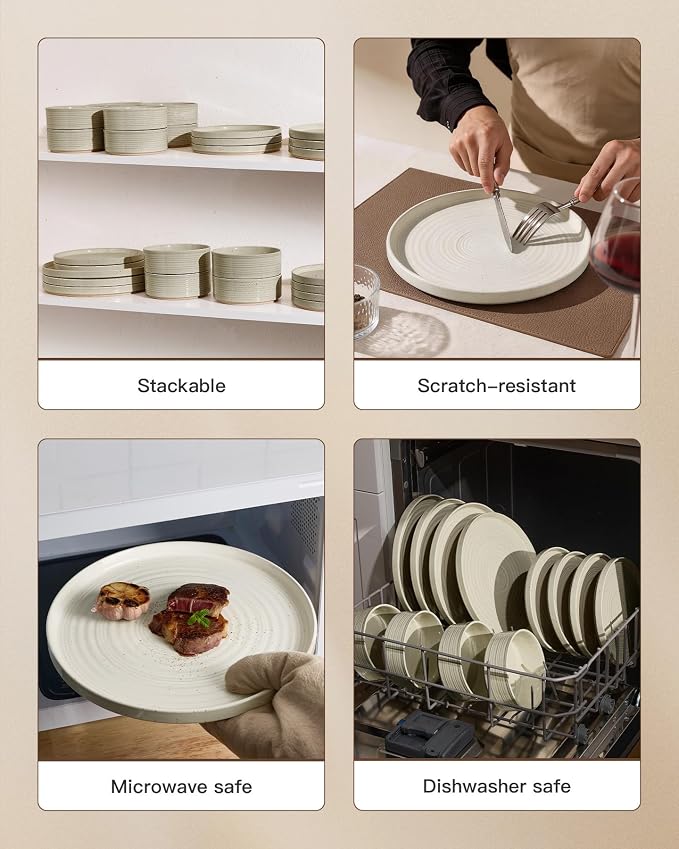 Dinnerware Set for 8, Ceramic Plates & Bowls - Image 5
