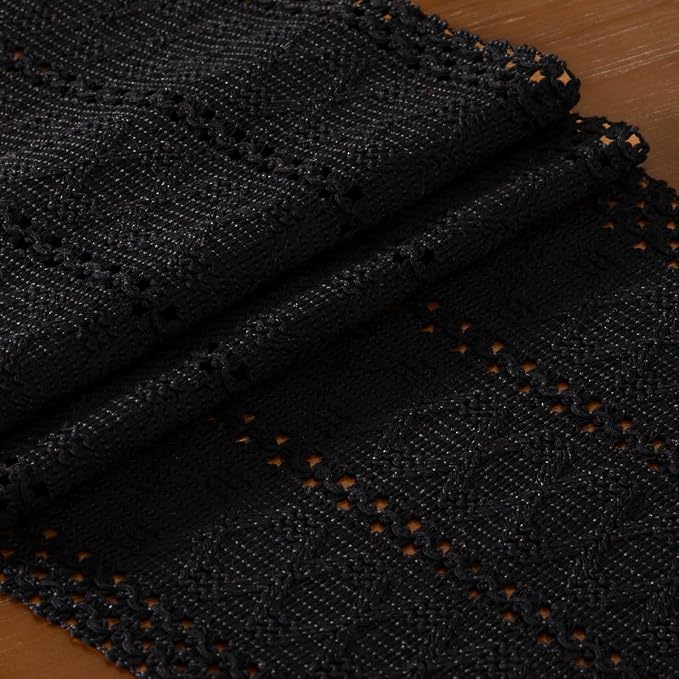 DeZerlor Black Boho Macrame Farmhouse Woven Table Runner 72Inch | Cotton Linen - Image 7