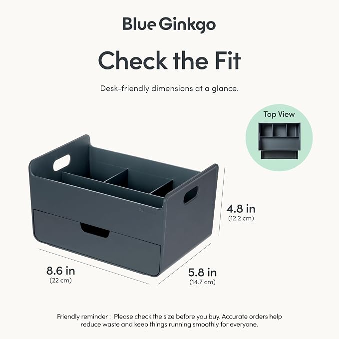 BLUE GINKGO Portable Desk Organizer, Made in Korea | 3 Compartments. Half - Image 3