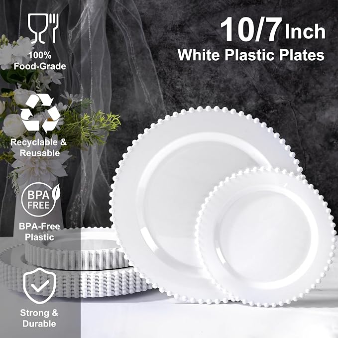 U-QE 60PCS White Plastic Plates - Image 2