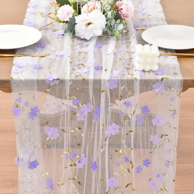 Wildflower Floral Sheer Tulle Gauze Table Runner Wedding Baby Shower Decor | - Image 2