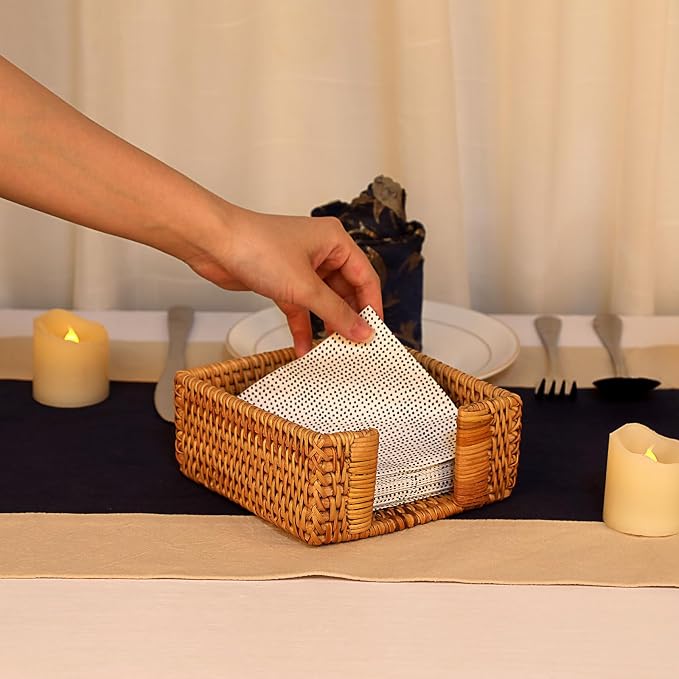 Sumnacon Cocktail Napkin Holder, Rattan Napkin Holder - Image 6