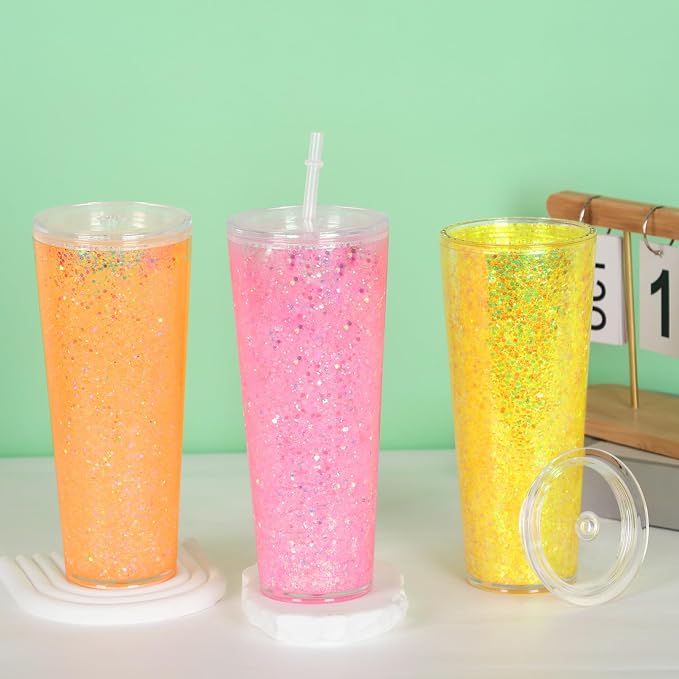 8 Pack 24Oz Snow Globe Tumblers, Double Wall Acrylic Snowglobe Cup - Image 5