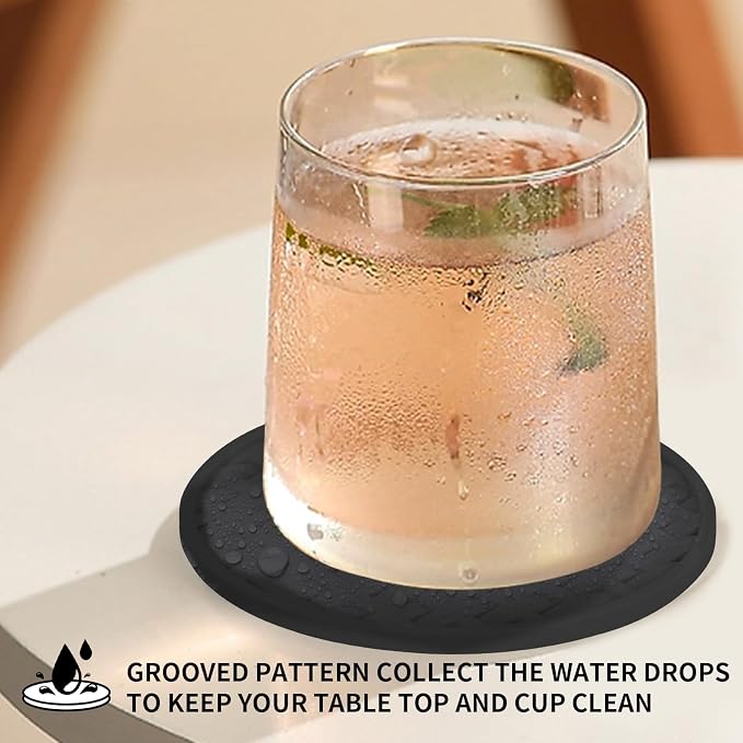4 Inch Black Silicone Drink Coaster Set of 6, Heat-Resistant Non-Slip Mats | - Image 3