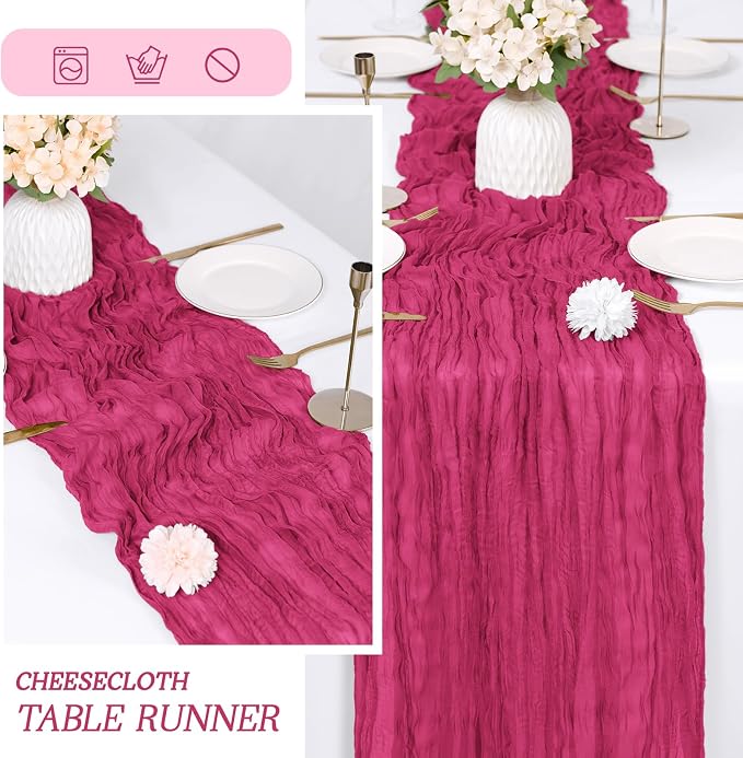 6 Pack Hot Pink Cheesecloth Table Runner 17x108 Inch Semi Sheer Boho Gauze - Image 6