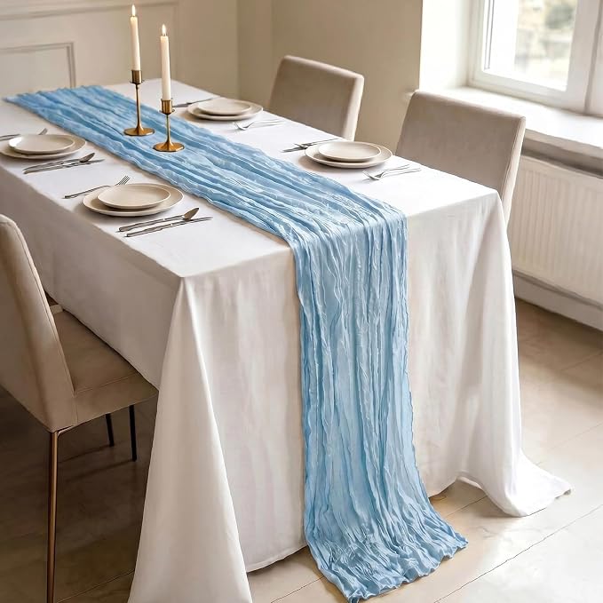 3 Pack Baby Blue Cheesecloth Table Runner 21 x 120 Inch Boho Gauze Sheer Table - Image 3