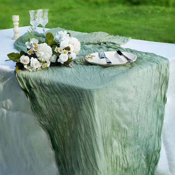 12 Pcs Sage Green Cheesecloth Table Runner 13ft Boho Gauze Cheesecloth Table - Image 5