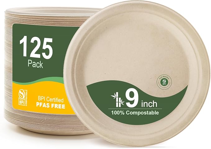 WELLIFE Paper Plates 9 Inch 125-Pack Heavy Duty Paper Plates Bulk | 100% by WELLIFE